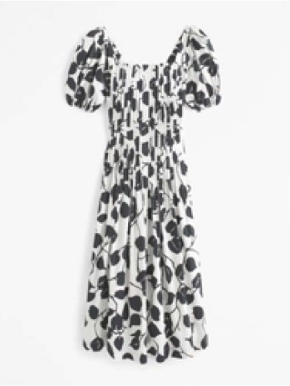 Black & White Puff-Sleeve Midi Dress